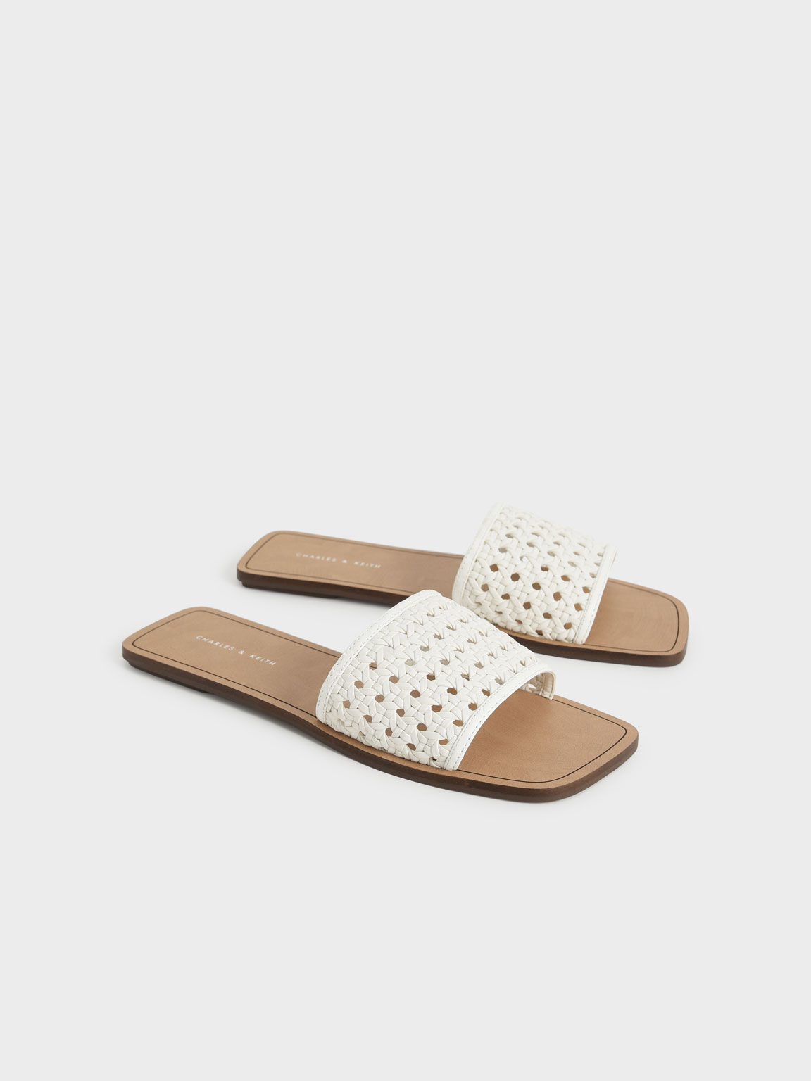 Woven Slide Sandals, White, hi-res