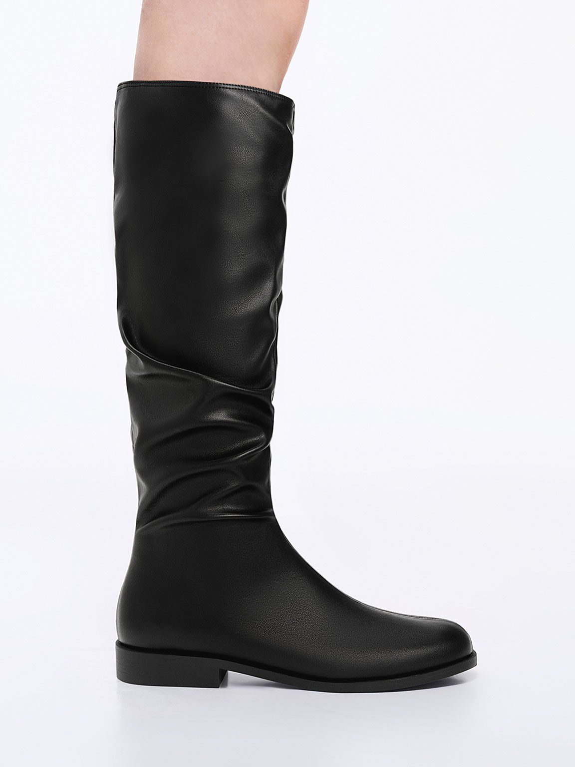 Black Ruched Knee-High Boots - CHARLES & KEITH ES