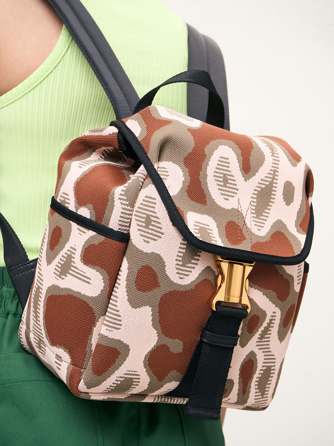 Knit & Nylon Patterned Metallic Buckle Backpack, Multi, hi-res
