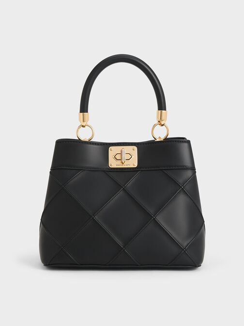 Eleni Quilted Top Handle Bag, Black, hi-res