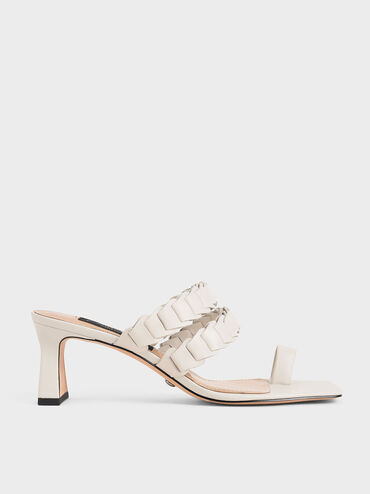 Leather Pleated Strap Mules, Blanco tiza, hi-res