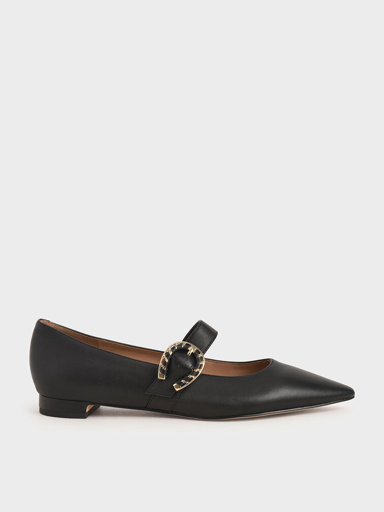 Leather Buckle Mary Janes, Black, hi-res