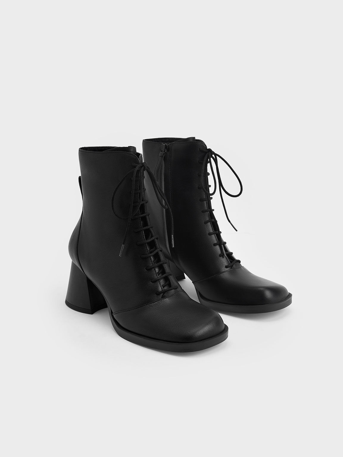 Leather Lace-Up Ankle Boots, Black, hi-res