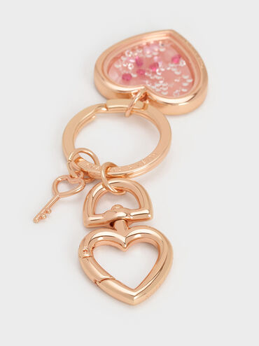 Porte-clés en cristal à cadenas en forme de cœur, Or Rose, hi-res