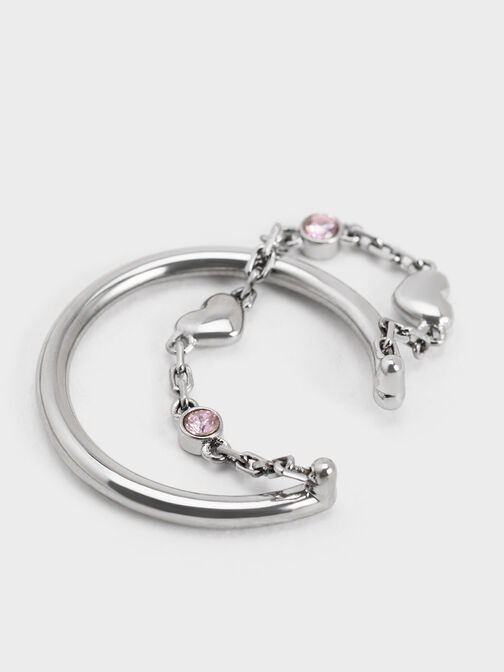 Bethania Heart Crystal Chain-Link Ring, Pink, hi-res