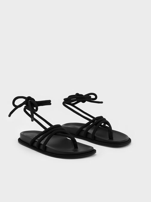 Toni Tubular Tie-Around Sandals, Black Textured, hi-res