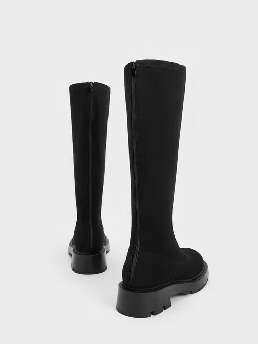 Botas texturizadas a la rodilla con tacón de bloque, Negro texturizado, hi-res