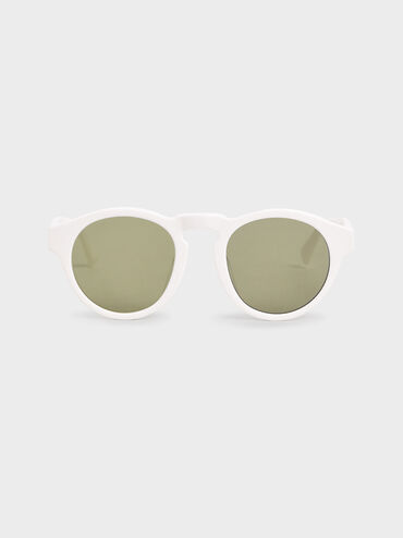 Round Acetate Sunglasses, White, hi-res