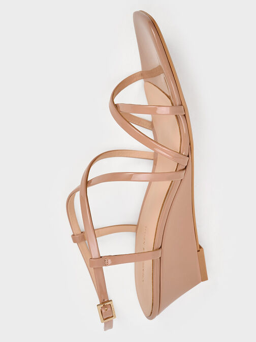 Strappy Wedge Sandals, Nude, hi-res