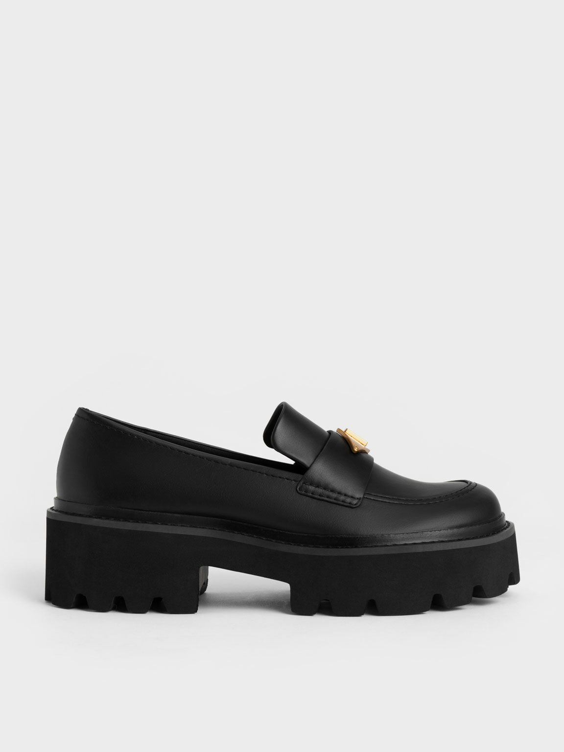 Metallic Accent Penny Loafers, Black, hi-res
