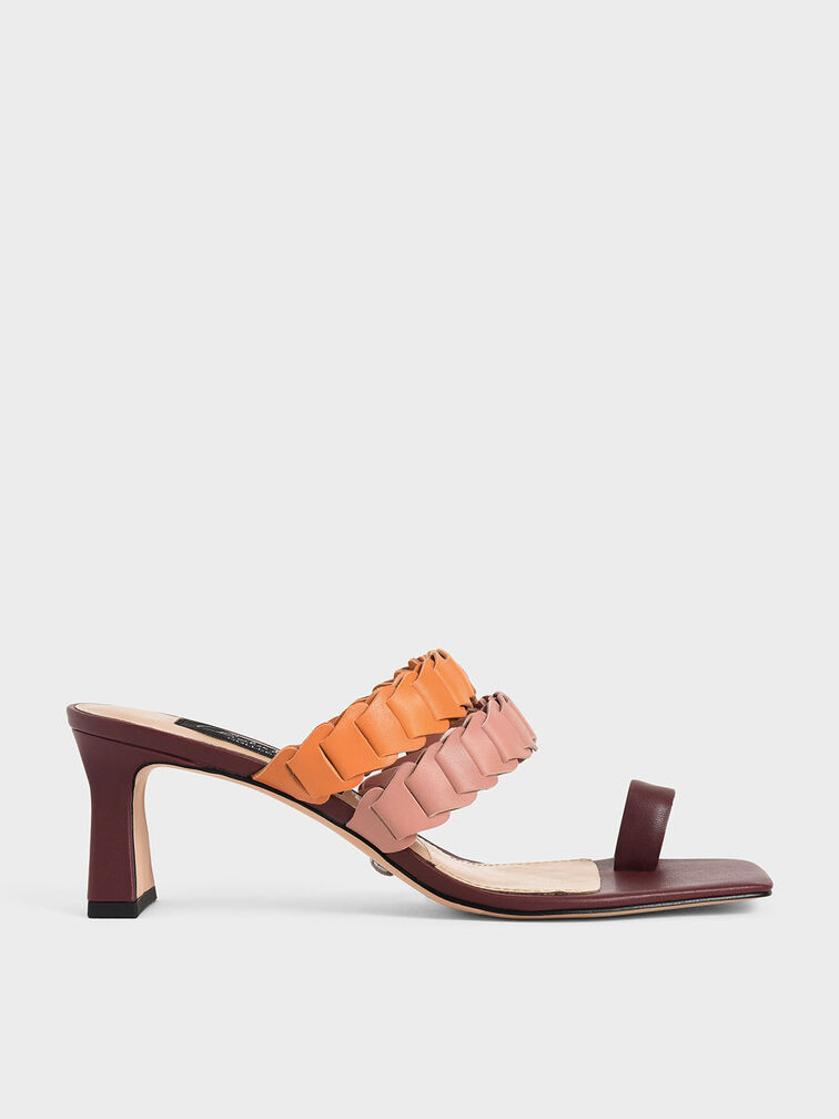 Leather Pleated Strap Mules, Multicolor, hi-res