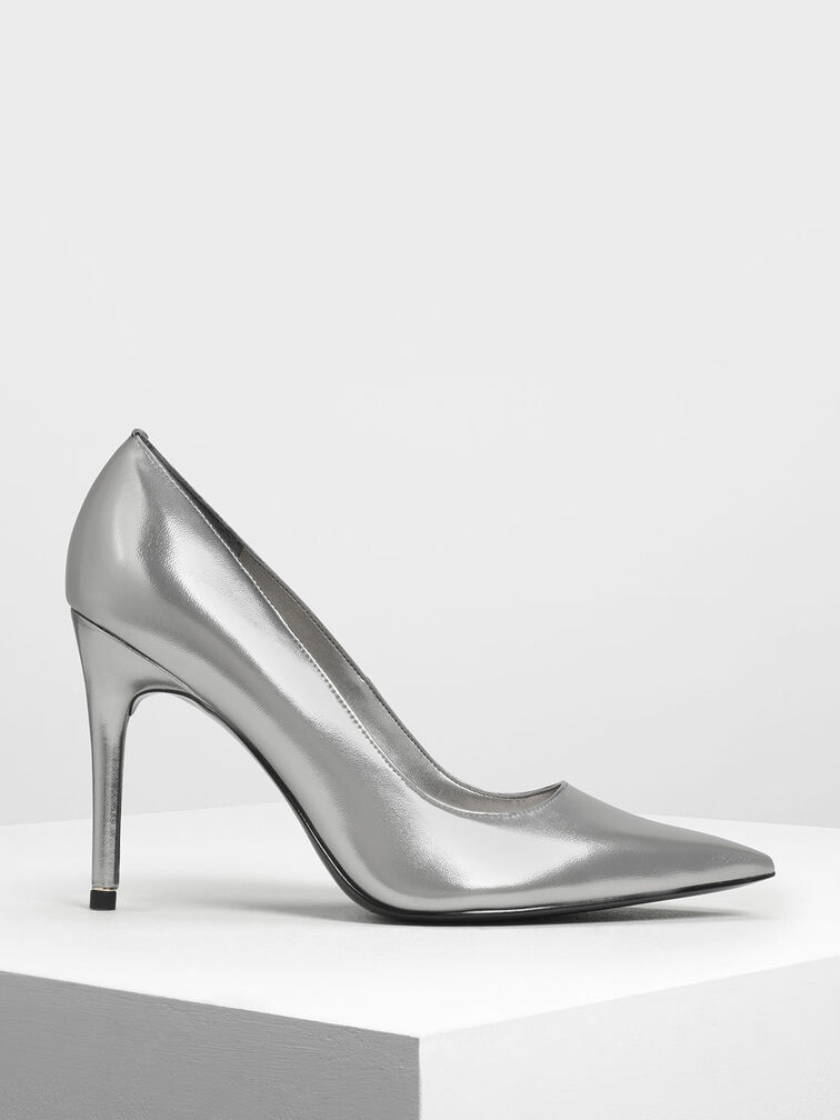 Pointed Toe Pumps, Silver, hi-res