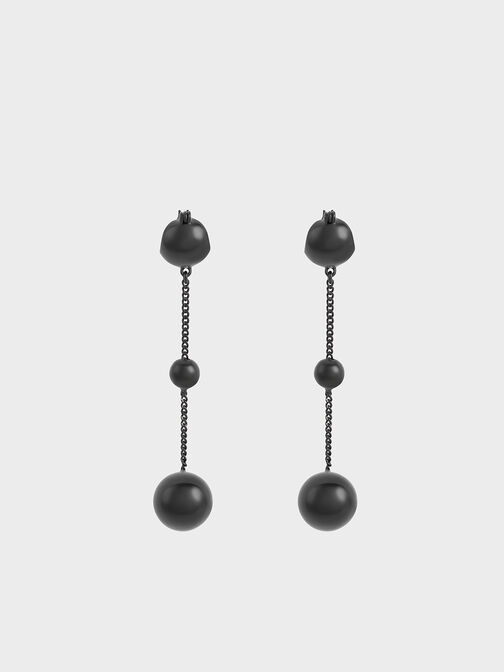 Pendientes metálicos de esfera con adornos de cristal, Negro, hi-res