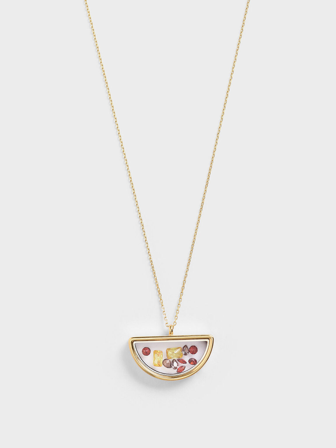 Semi-Circle Floating Locket Necklace, Gold, hi-res