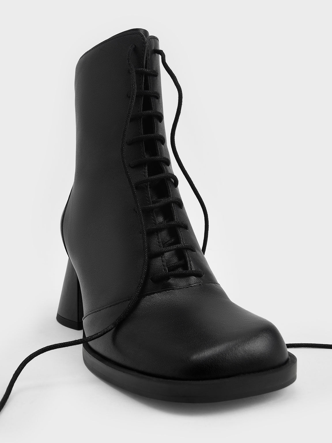 Leather Lace-Up Ankle Boots, Black, hi-res
