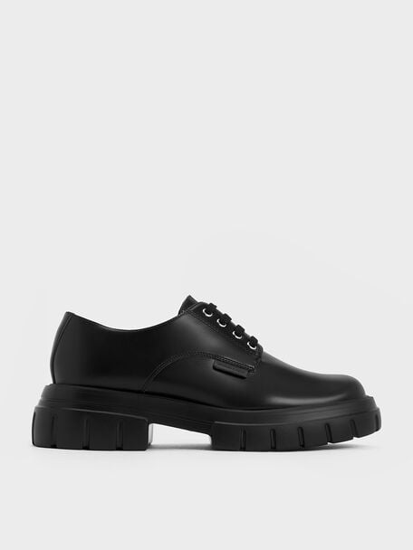 Zapatos tipo Oxford de plataforma con cordones, Negro, hi-res