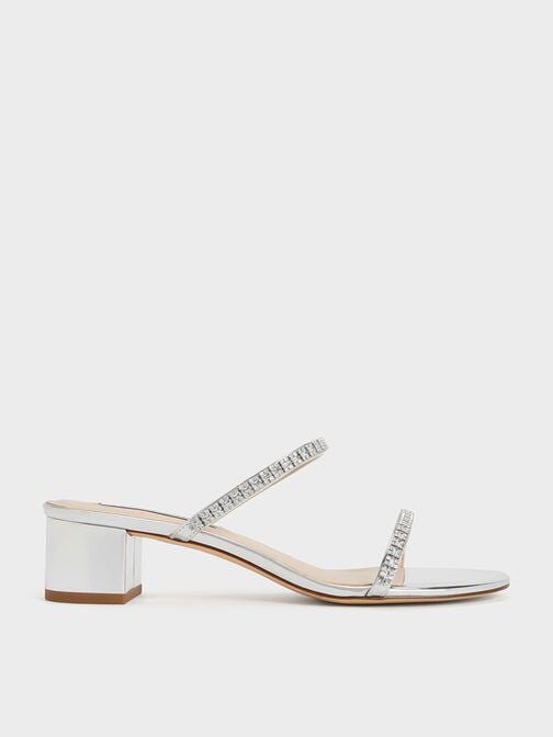 Ambrosia Metallic Gem-Embellished Sandals, Silver, hi-res