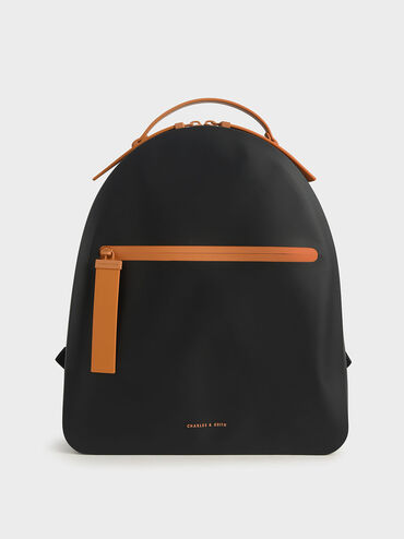 Front Zip Backpack, Black, hi-res