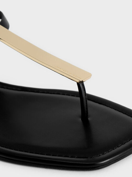 Sandales à lanière avec détails métalliques, Noir, hi-res