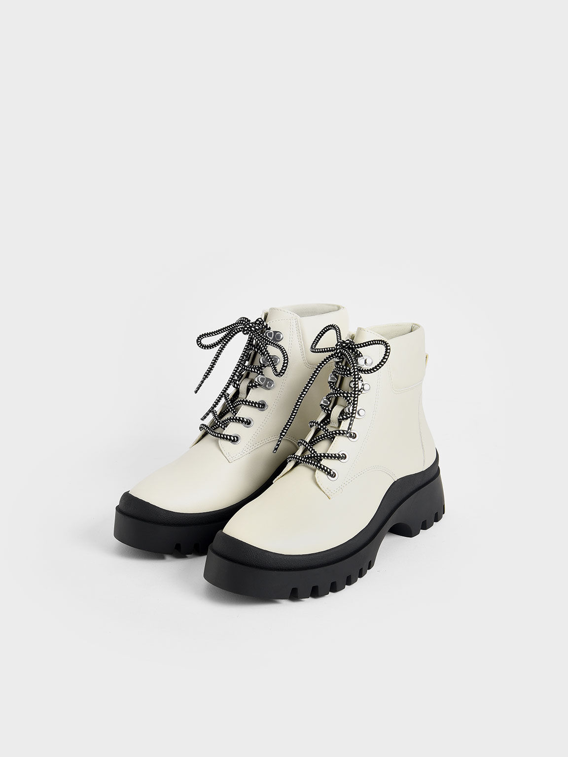 Lace-Up Chunky Ankle Boots, Chalk, hi-res