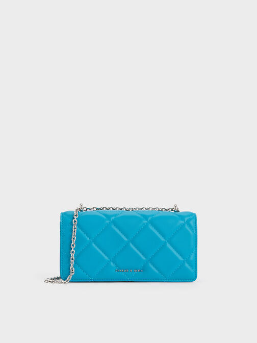 Paffuto Chain Handle Quilted Long Wallet, Cerulean, hi-res