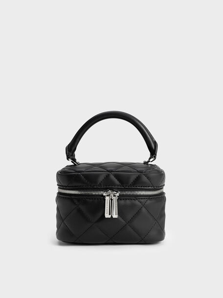 Quilted Vanity Pouch, Black, hi-res