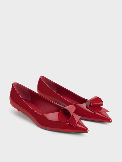 Sculptural Knot Pointed-Toe Flats, Red, hi-res
