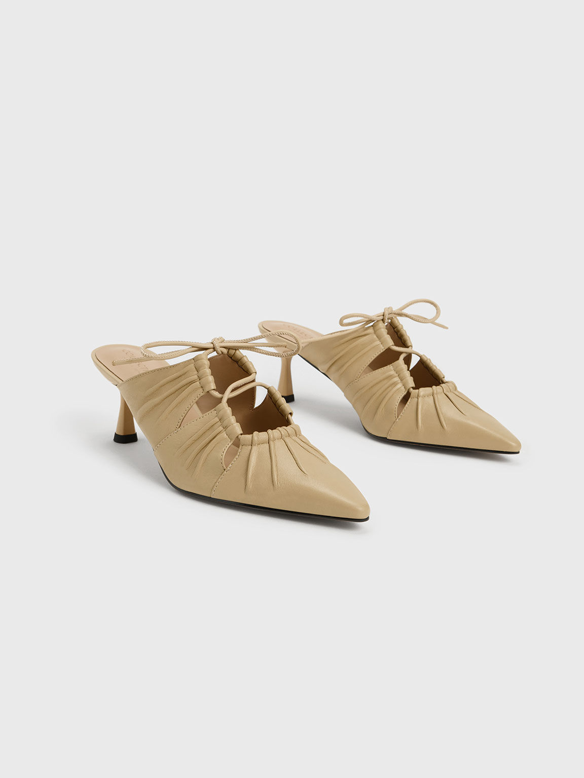Landis Leather Ruched Bow-Tie Mules, Sand, hi-res
