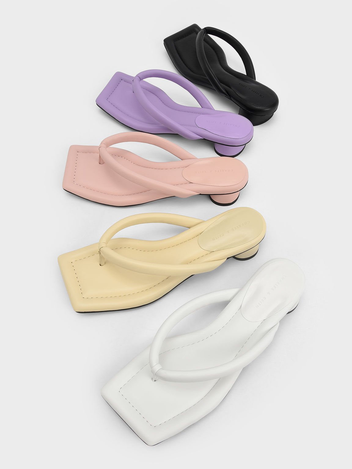 Asymmetric-Toe Puffy Thong Sandals, White, hi-res