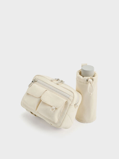 Soleil Nylon Multi-Pocket Crossbody Bag, Cream, hi-res