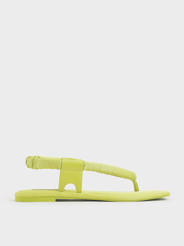 Puffy Strap Thong Sandals, Green, hi-res