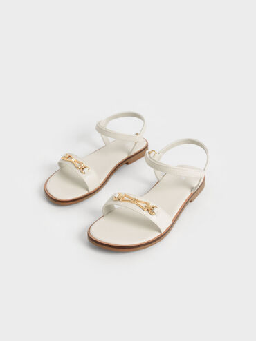 Sandalias con detalles metálicos para niña, Blanco tiza, hi-res