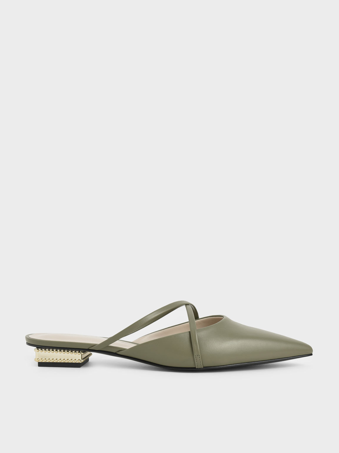 Pointed Toe Cross Strap Mules, Olive, hi-res