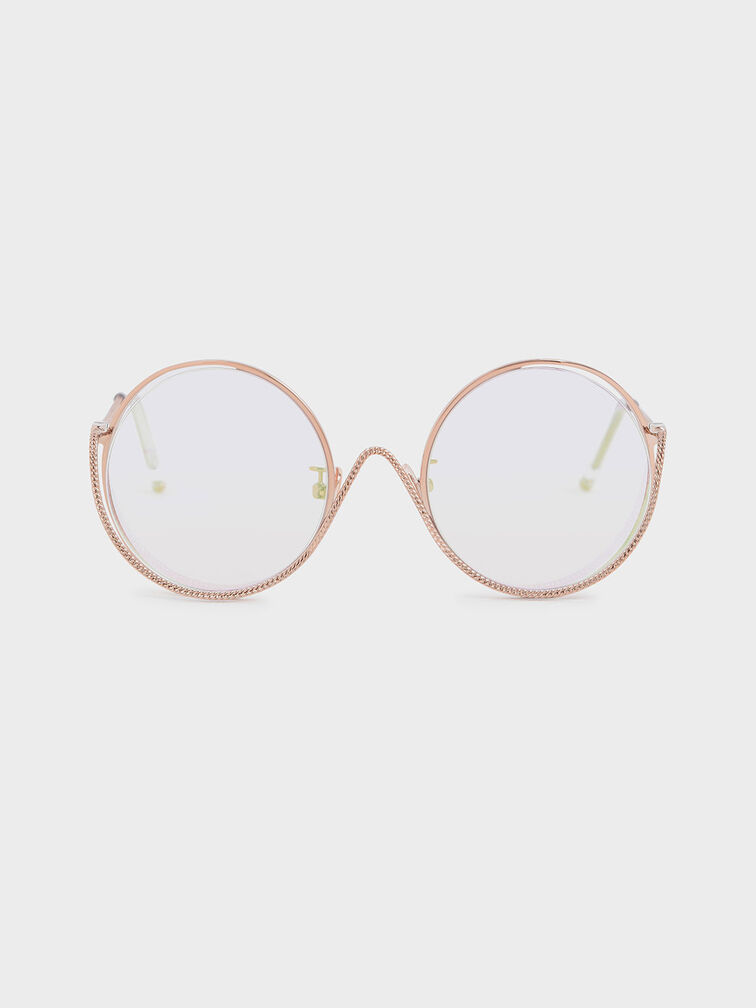Double Rim Tinted Round Sunglasses, Pink, hi-res