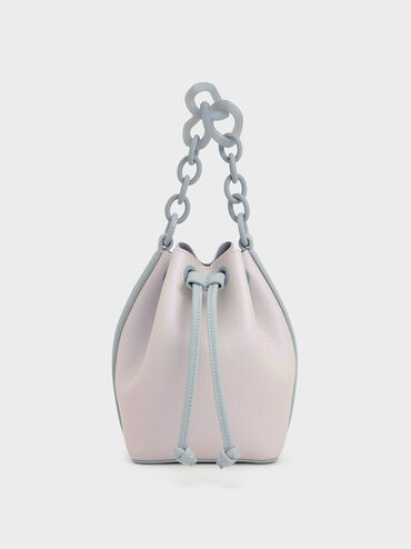 Marlowe Chain-Handle Drawstring Bucket Bag, Pearl, hi-res