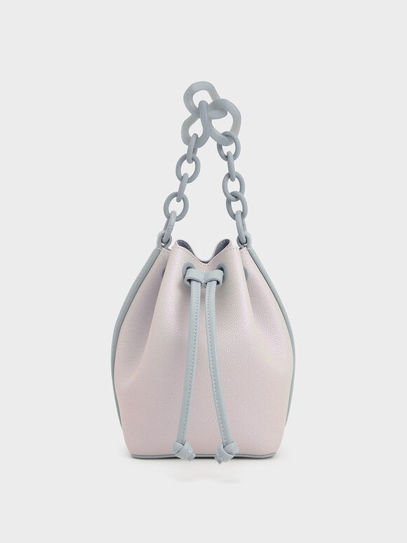Marlowe Chain-Handle Drawstring Bucket Bag, Pearl, hi-res