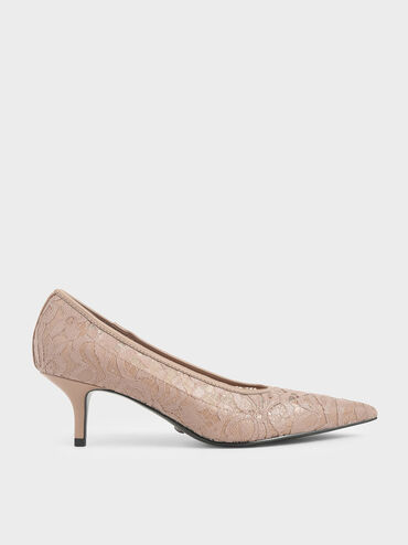 Lace Pointed Pumps, Nude, hi-res