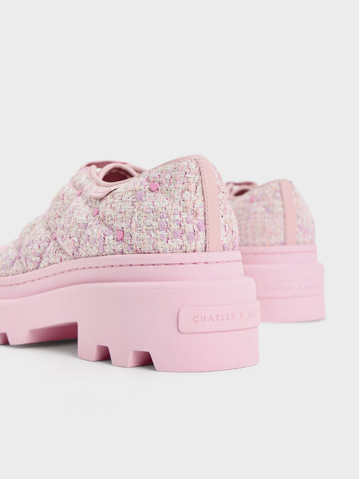 Dahlia Tweed Heart-Print Chunky Sneakers, Pink, hi-res