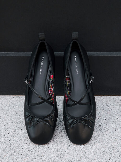 Zapatos planos Mary Jane con tiras cruzadas, Negro, hi-res