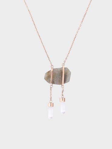 Labradorite Stone Necklace, Rose Gold, hi-res