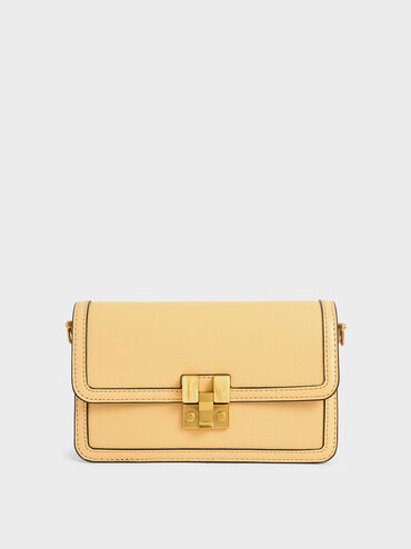 Stone-Embellished Clutch, Yellow, hi-res