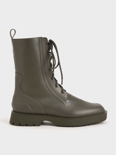 Lace-Up Calf Boots, Military Green, hi-res
