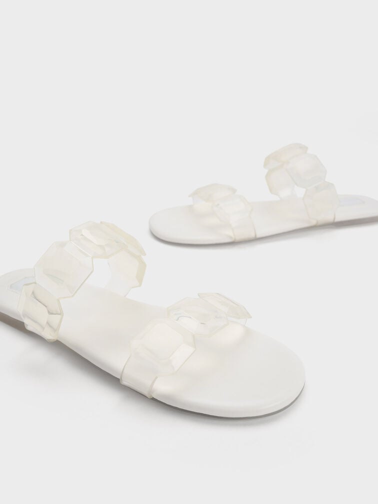 Fia Gem-Strap Slide Sandals, White, hi-res