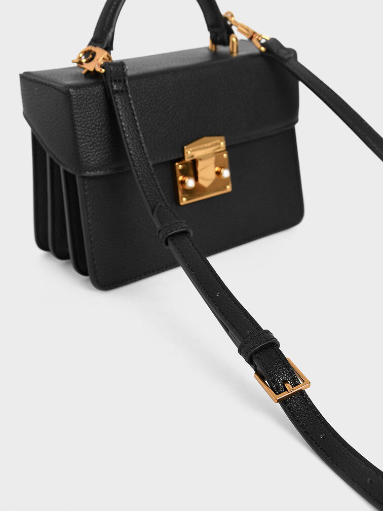 Classic Push-Lock Top Handle Bag, Black, hi-res