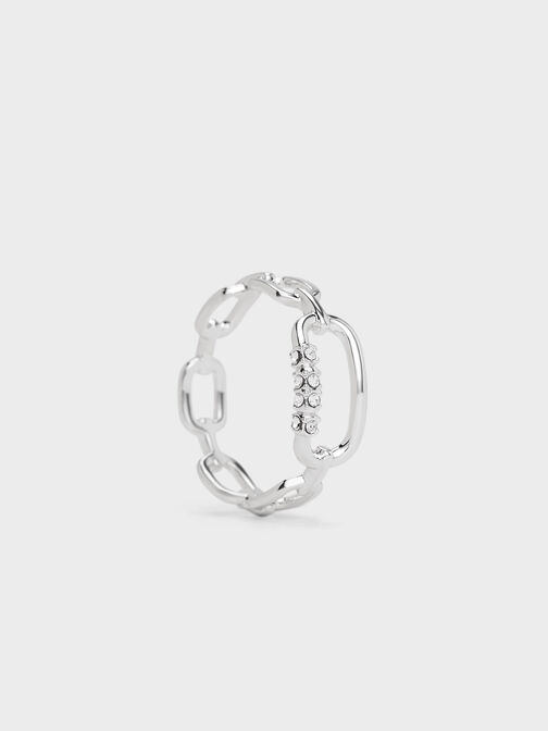 Reagan Crystal Chain-Link Ring, Silver, hi-res