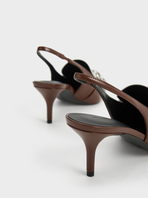 Zapatos de tacón destalonados Catelaya bicolor con acento metálico, Marrón oscuro, hi-res