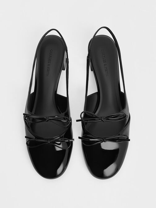 Zapatos de tacón Dorri destalonados con doble lazo, Charol negro, hi-res