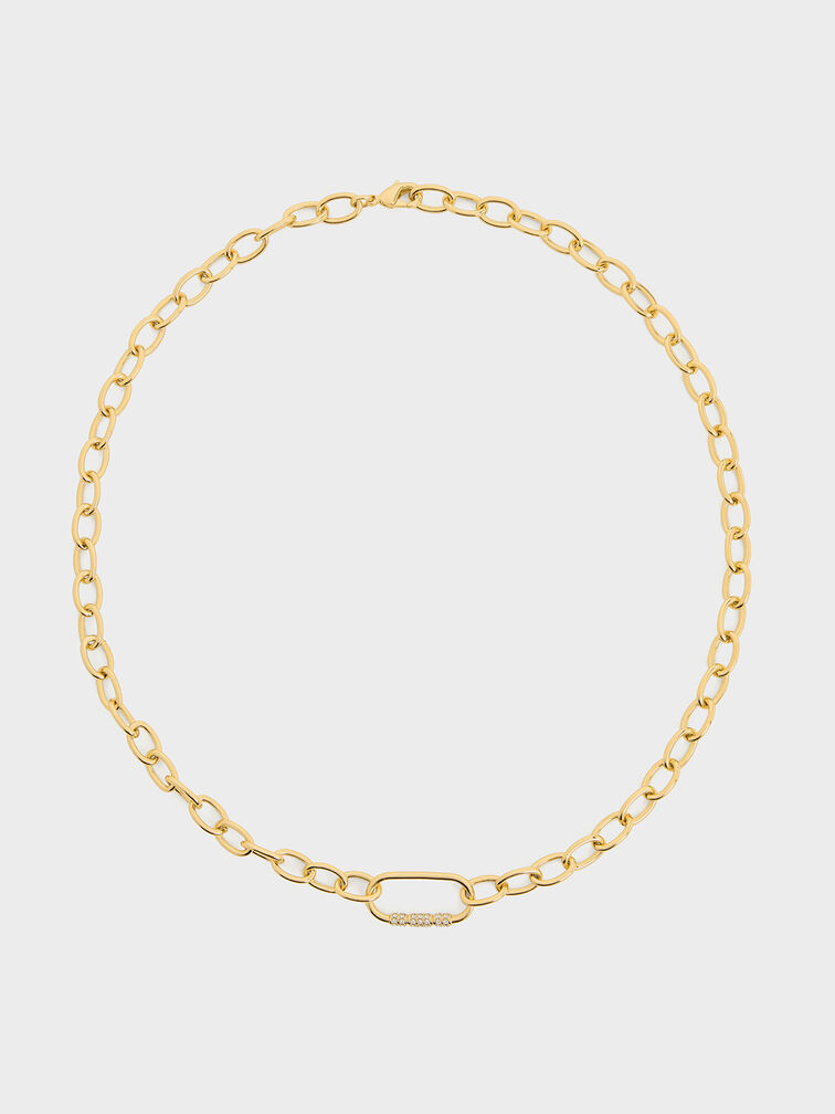 Reagan Crystal Chain-Link Necklace, Gold, hi-res
