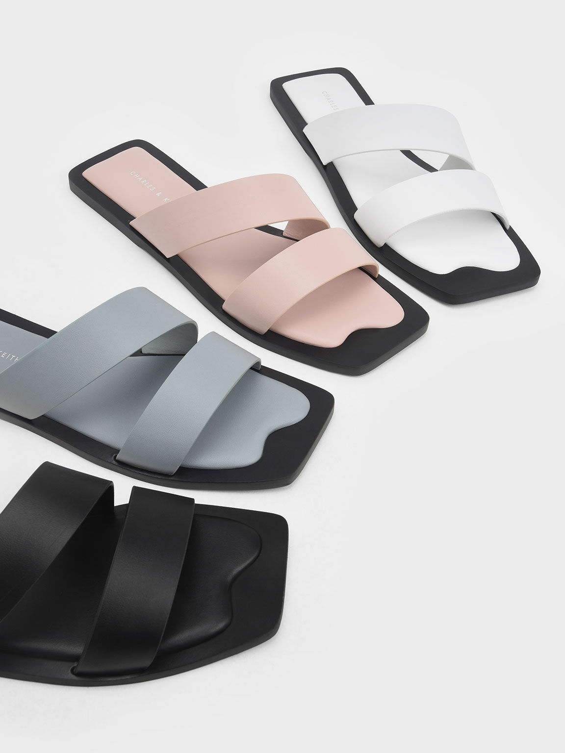 Asymmetric Strappy Slide Sandals, Light Pink, hi-res