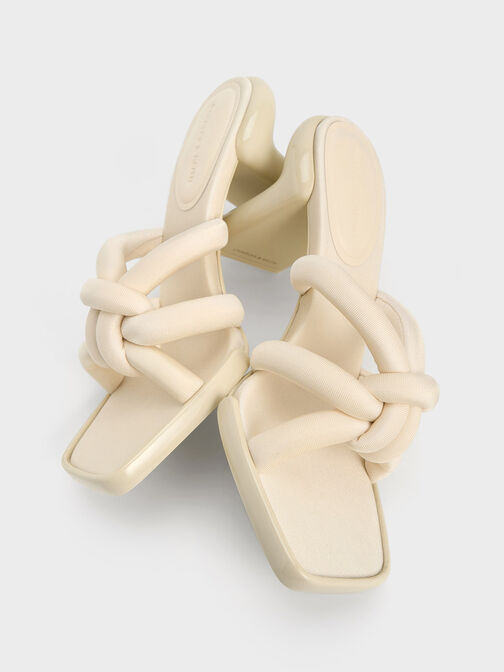 Toni Knotted Puffy-Strap Mules, Chalk, hi-res